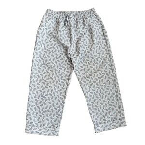 Buru Women Blue White Paisley Loungewear‎ Elastic Waist Drawstring Cuffed Large